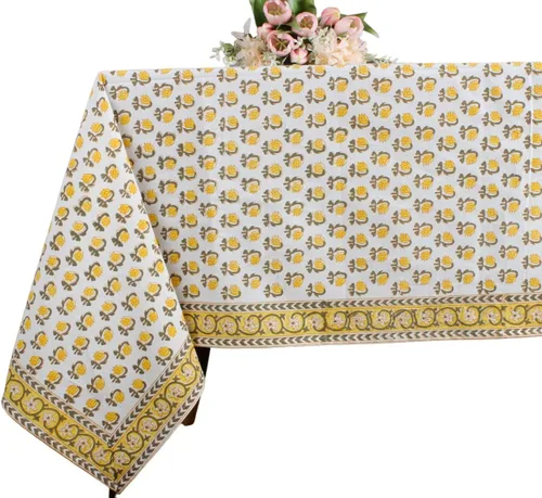 Vista 58 de Ridhi Mantel rectangular con estampado de bloque de mano verde espárragos Espárragos Verde Gadd
