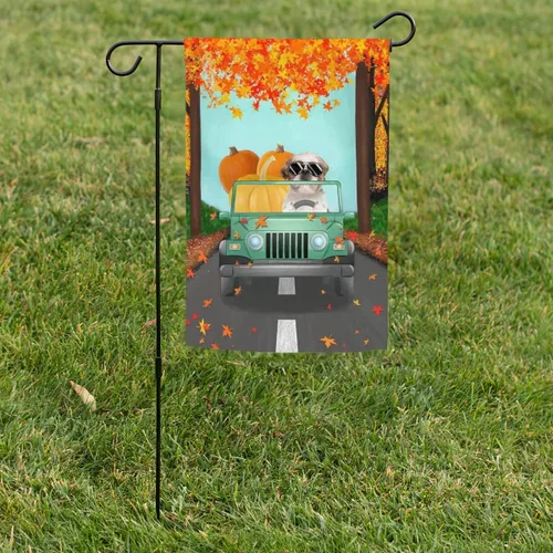 Vista 5 de Fieldtree - Bandera de jardín de Halloween, bandera de jardín de Shih Tzu conduciendo un vehículo, bandera de Halloween Shih Tzu, bandera de otoño