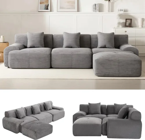 Vista 15 de Sofá Seccional Modular Cloud de 120", Sofá Sin Estructura, Sofás Tapizados en Forma de L con Asiento Profundo, Sofás de Pana Modernos y Acogedores