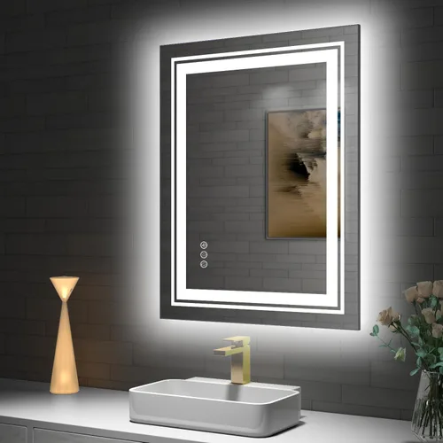 Vista 14 de Snowdool - Espejo de baño LED, de 24 x 36 pulgadas, con luz delantera y trasera, antiempañamiento, espejo de tocador de baño para pared, con función