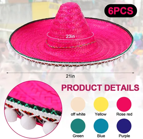 Vista 2 de Mumufy 6 sombreros de fiesta mexicana del Cinco de Mayo, sombrero auténtico del Cinco de Mayo, sombreros de fiesta para hombres y mujeres, fiesta