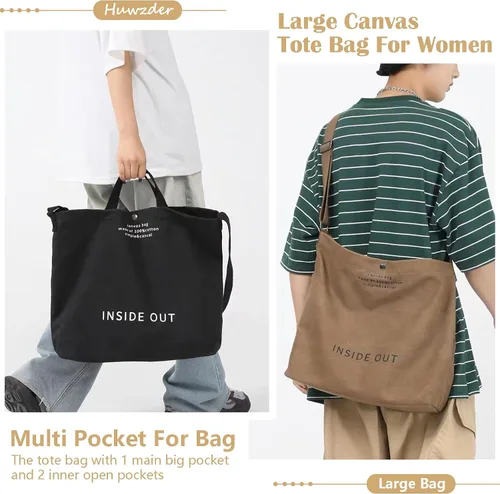 Vista 2 de Bolso de mano de lona grande para mujer, bolso de trabajo casual para hombro, bolso cruzado con asa superior, bolsos cruzados