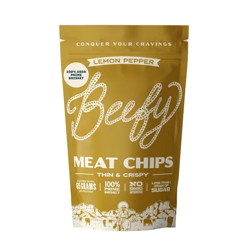 Vista 15 de BEEFY Meat Chips - Mostaza Miel - 2.5oz. 100% Prime Brisket. 13g de proteína por onza.