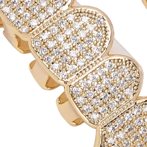 Vista 7 de Rejillas de dientes de cobre chapado en frío, oro plateado, dientes de diamante helados para hombres y mujeres rapero traje dientes joyería