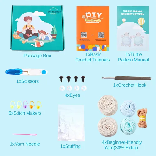 Vista 5 de Eelexa Kit de ganchillo para principiantes, kit de animales de ganchillo Amigurumi, con tutoriales en video paso a paso para niños, adultos