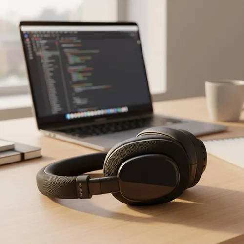 Vista 6 de Auriculares Bluetooth sobre la oreja, auriculares con cancelación de ruido, inalámbricos Bluetooth con micrófono, auriculares sobre la oreja