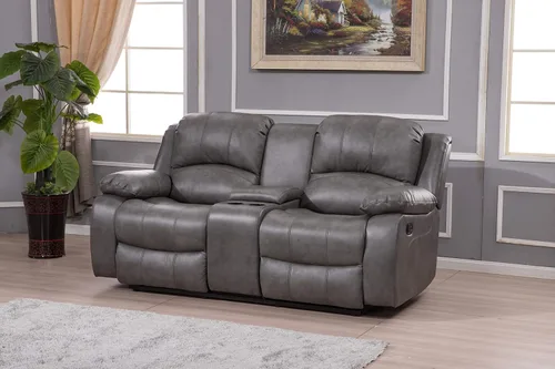 Vista 11 de Betsy Furniture Sofá reclinable de piel sintética con consola 8018, varios colores (beige, sofá biplaza)