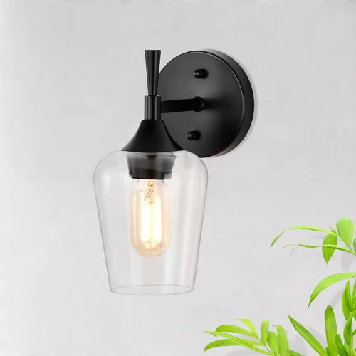 Vista 11 de Edvivi Lámpara de tocador de baño de 1 luz, níquel cepillado moderno con pantalla de vidrio transparente, apliques de pared para espejos, Latón