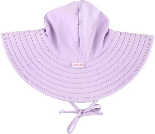 Vista 12 de RuffleButts® - Sombrero de playa con visera ancha y protección solar UPF 50+ para bebés y niñas 80% Nylon 20% Spandex, Reversible Polka Dots Banana