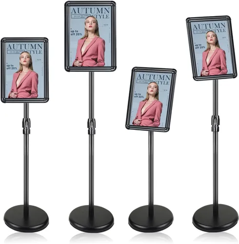 Vista 13 de Soporte para letreros – 8.5 x 11 pulgadas, soporte de cartel ajustable con pedestal de rotación de 360° resistente, soporte de pie de pie