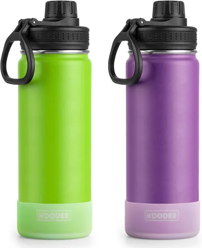 Vista 21 de Koodee Paquete de 2 botellas de agua, de 12 onzas, acero inoxidable, con aislamiento al vacío, con tapa de boquilla a prueba de fugas, color verde