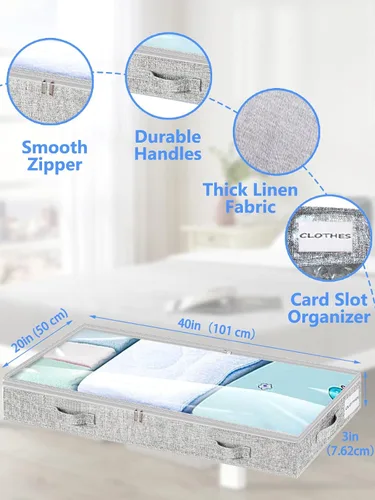 Vista 3 de Almacenamiento de perfil bajo debajo de la cama, contenedores plegables de 3 pulgadas de alto con tapa y cremallera, sin estructura, organizador