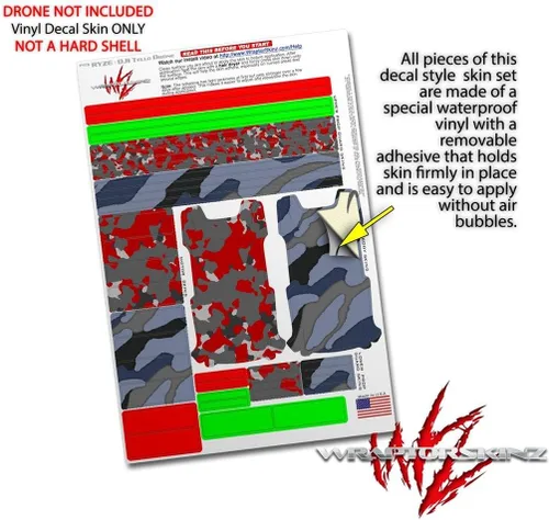 Vista 4 de Skin Decal Wrap 2 Pack Compatible with DJI Ryze Tello WraptorCamo Old School Camouflage Camo Red Drone NOT Included