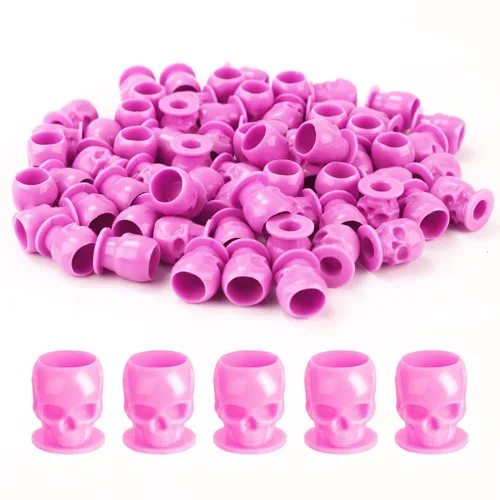 Vista 11 de Tapas de tinta de tatuaje, vasos desechables de tinta de tatuaje de calavera, 200 unidades, tapas de tinta de plástico para tatuajes, maquillaje