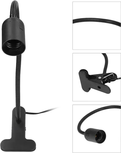 Vista 6 de Gavigain Soporte de lámpara de escritorio con clip, pantalla de arpa, soporte flexible de cuello de cisne con clip en la base de la lámpara E26 E27