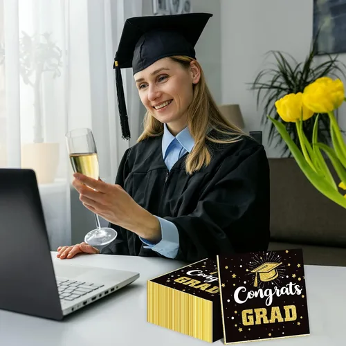 Vista 5 de Servilletas de fiesta de graduación negras y doradas 2026 Servilletas de graduación de felicitaciones de graduación con temática de felicitación