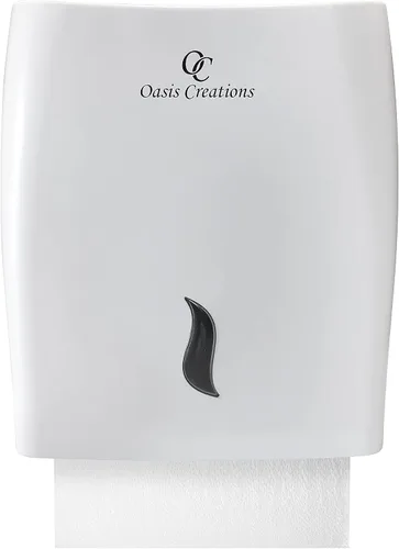 Vista 8 de Oasis Creations - Dispensador de toallas de papel sin contacto para montaje en pared, capacidad para 500 toallas de papel multipliegues, color negro