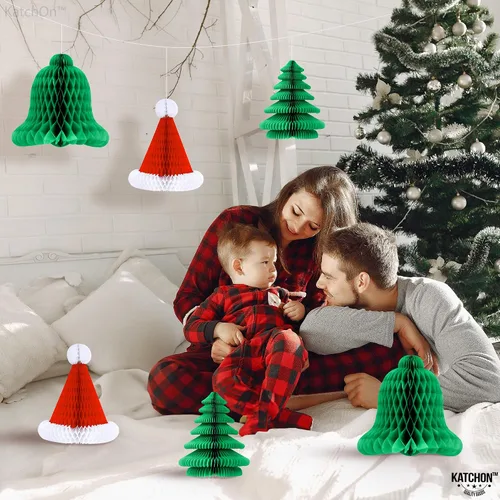 Vista 8 de KatchOn Decoraciones navideñas de panal, paquete de 6 Sombrero de Navidad y árbol de abeja