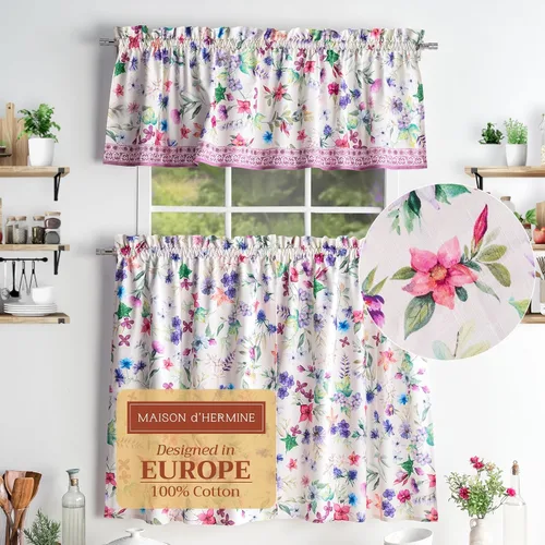 Vista 80 de Maison d' Hermine Juego de cortinas de cocina para ventanas, juego de cortinas de cocina 100% algodón, cenefas para el hogar [2 niveles
