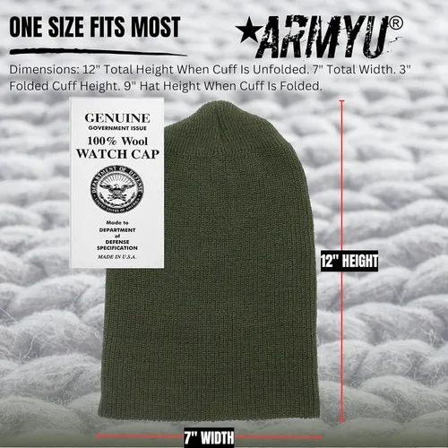 Vista 3 de ARMYU - Gorro de lana militar genuina para invierno, gorro de lana USN sólido con puños