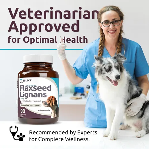 Vista 7 de K9 Select Lignans concentrados de linaza para perros, 20 mg 90 tabletas, sabor a mantequilla de maní, masticable, Impove Coat