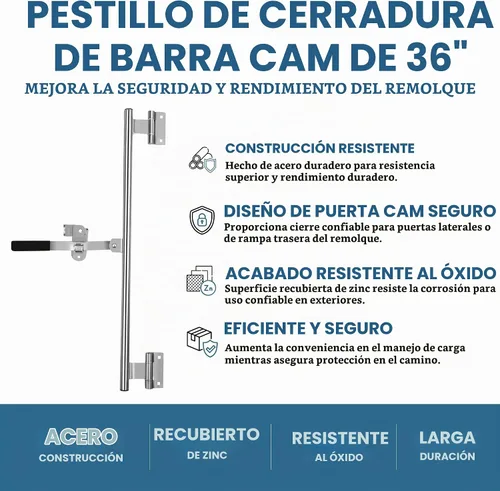Vista 4 de ProCamp 36" Barra de Leva para Remolque Puerta Oscilante con Bisagra Barra de Leva Cerrajo Pestillo Manija de Cargo