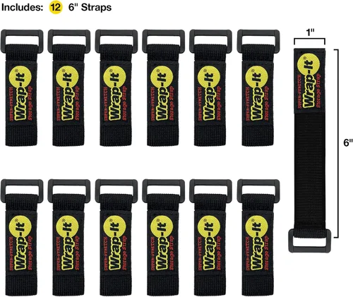 Vista 3 de Correas superelásticas Wrap-It Storage de 6 pulgadas (paquete de 12) – Correas elásticas de velcro – Organizador de cables de extensión, correa