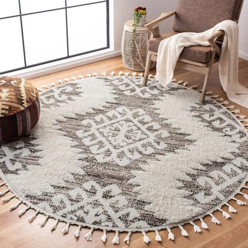 Vista 13 de SAFAVIEH - Alfombra de acento de la colección de borlas marroquíes Shag - 2'3" x 4', marfil y marrón, estilo bohemio, no suelta pelo y de fácil