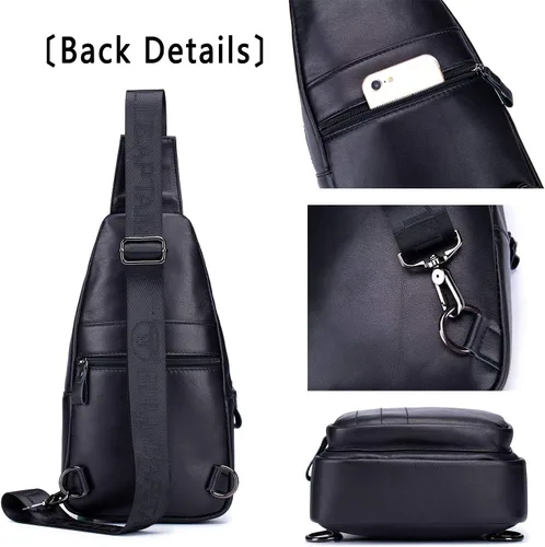 Vista 5 de Bolsos cruzados para hombre, bolso bandolera de cuero, mochilas casuales para el pecho, bolsa de hombro, mochilas de senderismo de viaje