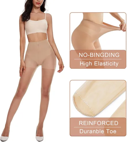 Vista 3 de 2 pares de pantimedias de control superior para mujer, mallas transparentes 20D con dedos reforzados