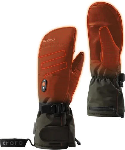Vista 7 de ORORO Classic Heated Mittens for Men Women, Insulated Winter Gloves Negro/Naranja