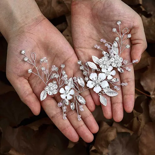 Vista 8 de Unicra Plata novia boda pelo vid flor novia pieza de pelo de diamantes de imitación accesorios para el pelo de cristal tocados joyería para mujeres