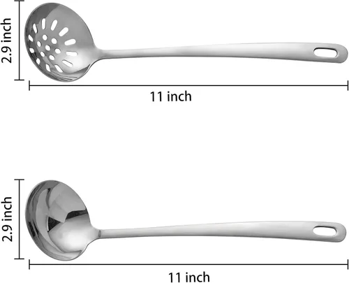 Vista 5 de Utensilios para servir cubiertos de acero inoxidable 304, cuchara ranurada y cucharón de sopa, juego de utensilios de servir