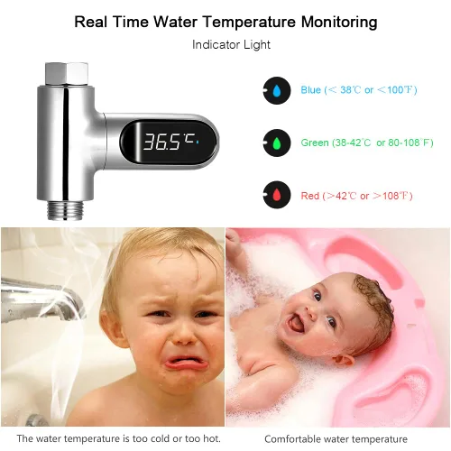 Vista 5 de Kavolet Pantalla de termómetro de ducha, termómetro digital LED de 0 ~ 212.0 °F para baño de bebé, pantalla Fahrenheit/centígrado, pantalla
