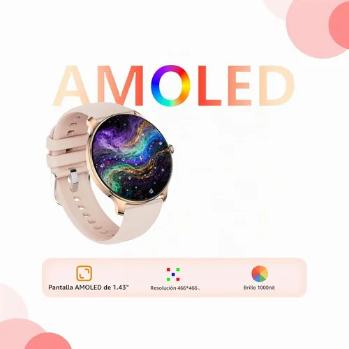 Vista 2 de Reloj inteligente para mujer de 1.43 pulgadas, pantalla AMOLED, funciona con Android/iPhone, resistente al agua IP68, batería de larga duración Oro