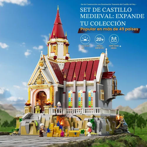 Vista 2 de LUMIBRICKS Castillo Medieval del Rey y Tesorería Conjunto de Ladrillos de Construcción - Colección Modular de Ciudad de la Edad Media