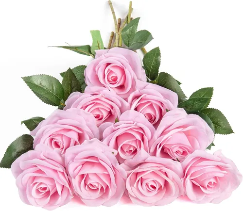 Vista 38 de DuHouse 10 rosas falsas de seda artificial, color morado otoñal Púrpura Otoño