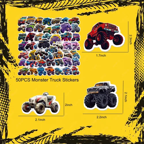 Vista 5 de Decoraciones de cumpleaños de Monster Truck incluyen 2 manteles, pancarta de cumpleaños, remolinos colgantes, calcomanías y guirnalda (Monstertruck)