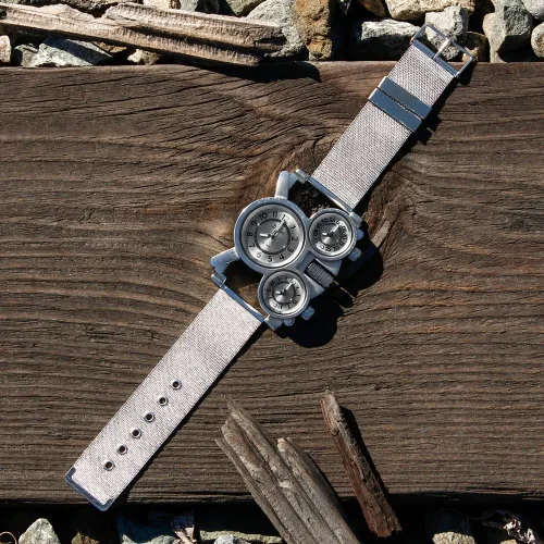 Vista 9 de Oct17 Reloj de pulsera analógico de cuarzo militar de acero inoxidable con malla de metal correa de reloj durable incluye subesferas multi zona