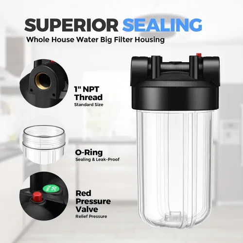 Vista 3 de VIHOSE Carcasa de filtro de agua para toda la casa de 10" x 4.5", sistema universal de filtro de agua de sedimentos, puerto de latón NPT de 1
