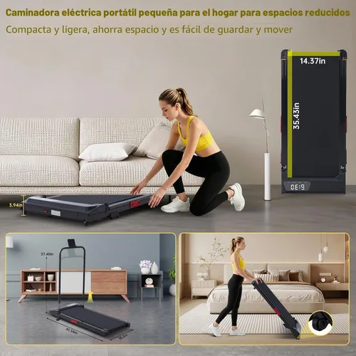 Vista 5 de Caminadora portátil para el hogar pequeña con inclinación y barra de mango