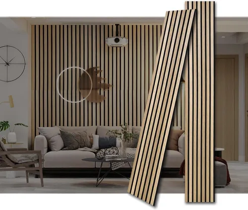 Vista 6 de Paneles de Pared de Listones de Madera Acústica Acanalados con Absorción de Sonido 3D Paneles de Pared para Decoración de Pared Interior Panel