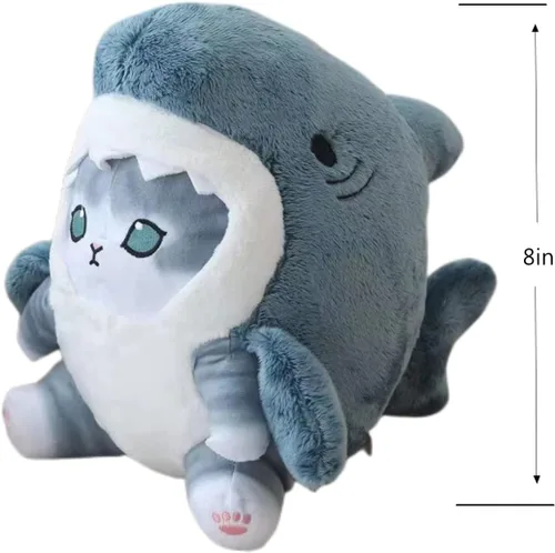 Vista 3 de Lindo juguete de peluche de gato de tiburón de 8 pulgadas, peluche de gato de camarón frito, almohada de peluche suave de gatito de tiburón, regalos