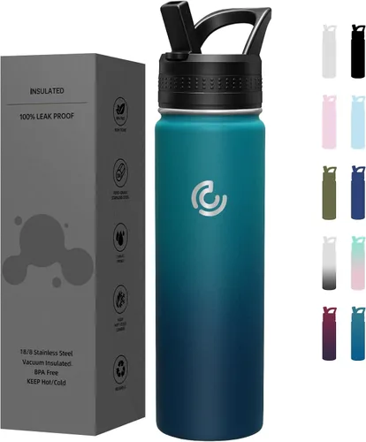 Vista 15 de COKTIK Botella de agua deportiva de 22 onzas, botella de agua de acero inoxidable para aislamiento térmico, botella de viaje reutilizable