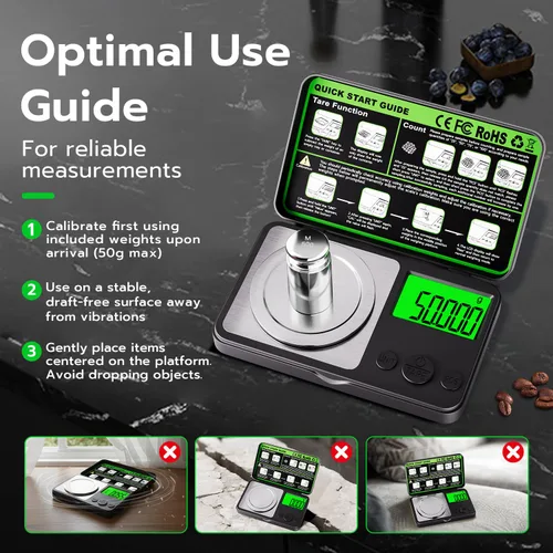 Vista 9 de Wigearss - Báscula digital de miligramo de 1.76 oz x 0.00 oz, mini báscula de precisión con función de peso de tara, peso de calibración y pantalla