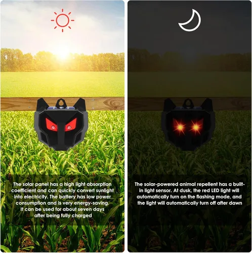 Vista 5 de Paquete de 8 repelentes solares de ojos depredadores para exteriores, luz LED roja disuasoria para ciervos, coyote, zorro, mapache, mofeta