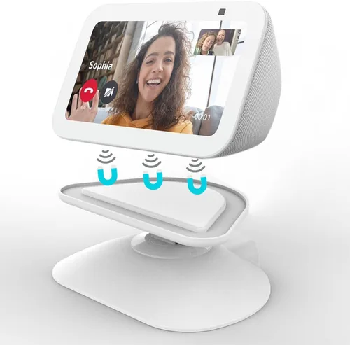 Vista 7 de Soporte ajustable para Echo Show 5 (3ª generación), Soporte con inclinación + giro, rotación multiángulo, base magnética antideslizante para Show 5