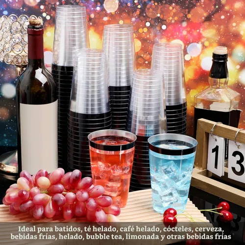 Vista 4 de Norme - 50 vasos desechables de plástico transparente con borde de 14 onzas Negro