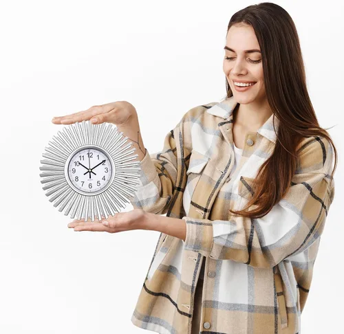Vista 7 de Reloj de pared de cocina, reloj de pared plateado con forma de estrella de estallido, funciona con pilas, reloj de pared decorativo moderno de 10