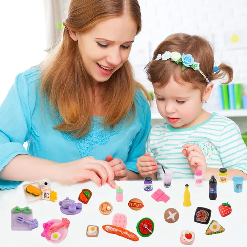 Vista 6 de 100 piezas de alimentos en miniatura Mini comida en miniatura accesorios para casa de muñecas de resina pequeña, juego de comida para casa